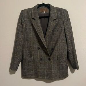 Vintage Saville gray/yellow/black plaid blazer and skirt set